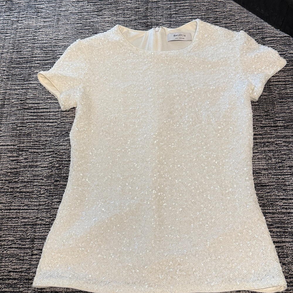 Bailey 44 Cream Sequin Short Sleeve Top